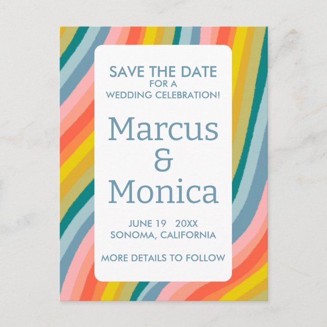 Curvous Colorful Stripes Rainbow Line Save the Dat Postkarte (Vorderseite)