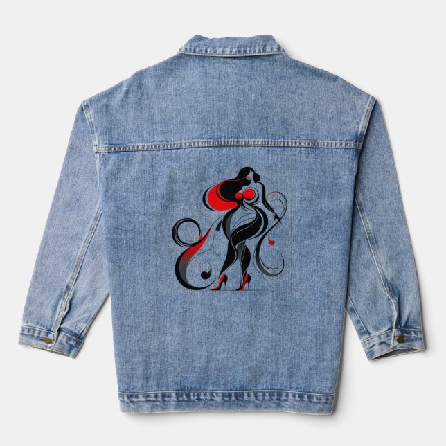 Curvy Abstrakte Silhouette Art Jeansjacke (Rückseite)
