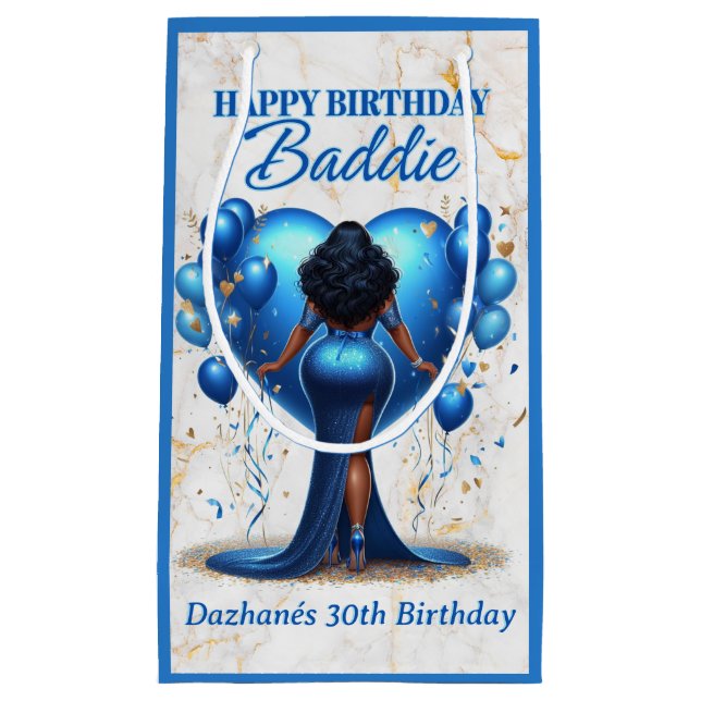 Curvy Afrikanische Amerikanerin Blue Birthday Badd Kleine Geschenktüte (Vorderseite)