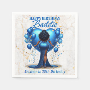 Curvy Afrikanische Amerikanerin Blue Glam Birthday Serviette