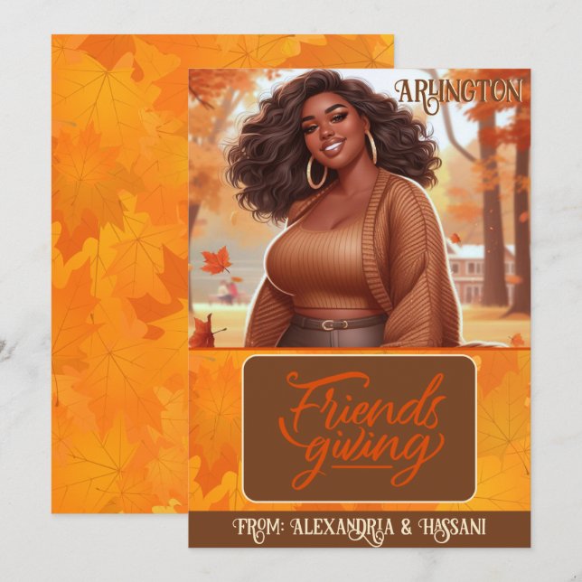 Curvy Black Friendsgiving-Kartenhalter Einladung (Vorne/Hinten)