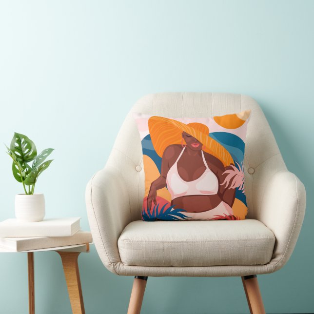 Curvy Black Woman, Beach Vacation Ready Kissen (Stuhl )