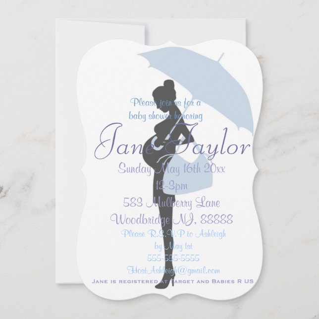Curvy Blue Silhouette Babydusche Einladungen (Vorderseite)
