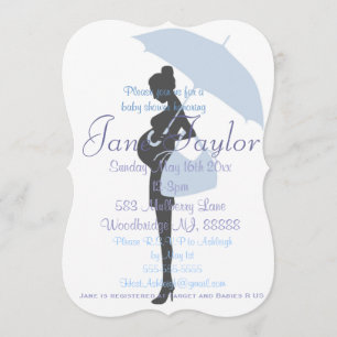 Curvy Blue Silhouette Babydusche Einladungen