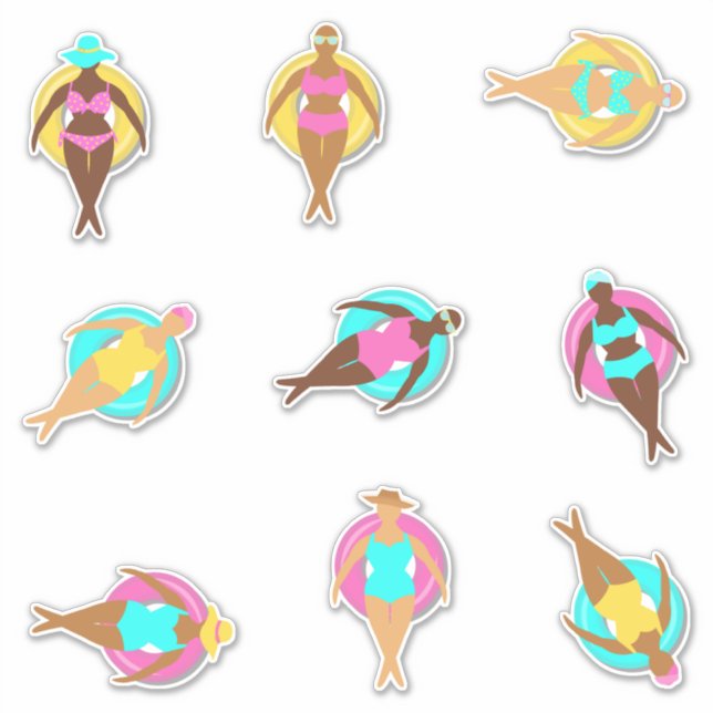 Curvy Ethnic Girls im Schwimmbad Flores Aufkleber (Vorderseite)