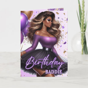 Curvy Glam Afroamerikanerin Lila Geburtstag Karte