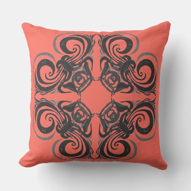 Curvy Graphite & Coral Retro Kissen (Vorderseite)
