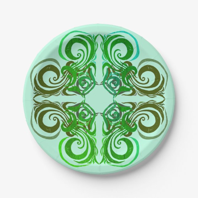 Curvy Green Retro Dinner Plate Pappteller (Vorderseite)