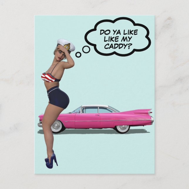CURVY SAILOR GIRL MIT PINK CADDY POSTCARD POSTKARTE (Vorderseite)