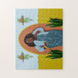 Curvy, Schwarze Frau, Hauspflanzen, Gelb & Blau