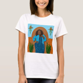 Curvy, Schwarze Frau, Hauspflanzen, Orange & Blau T-Shirt
