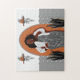 Curvy, Schwarze Frau, Hauspflanzen, Orange & Grau