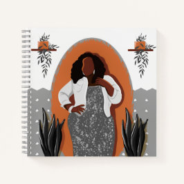 Curvy, Schwarze Frau, Hauspflanzen, Orange & Grau Notizbuch