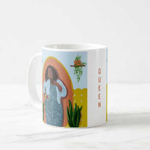 Curvy, Schwarze Frau, Hauspflanzen, Senf & Blau Kaffeetasse