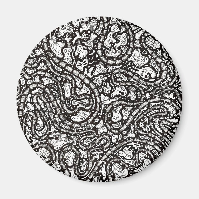 Curvy Twisty Cartoon Weird Faces Design Magnet (Vorne)