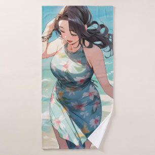 Curvy Woman on Beach Badehandtuch