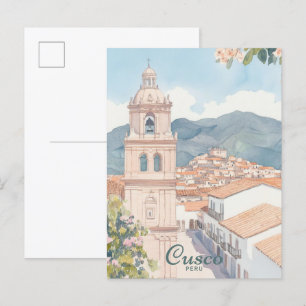 Cusco Peru Gouache Paint Illustration Travel Postkarte