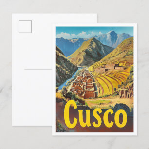 Cusco Peru Kunst Vintage Reiseillustration Postkarte