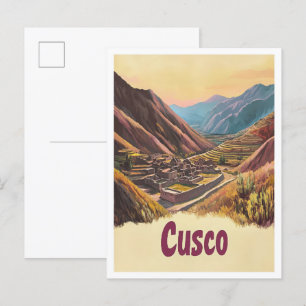 Cusco Peru Kunst Vintage Reiseillustration Postkarte