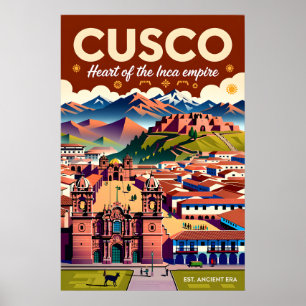 Cusco Peru Stadtlandschaft Retro-Reiseposter-Kunst Poster