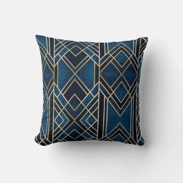 Cushion - Art Deco Blue & Gold Mirrored Kissen (Vorderseite)