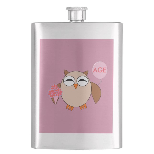 Cusom Age Birthday Owl Flask Flachmann (Vorderseite)