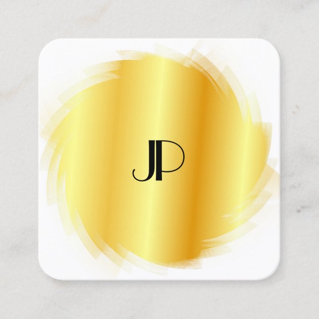 Cusom Gold Look Moderne elegante Monogram Vorlage Quadratische Visitenkarte (Vorderseite)