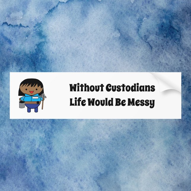 Custodian Janitor Black Female Kawaii Autoaufkleber (A bumper sticker featuring a black female custodian & says, "Without Custodians Life Would Be Messy")