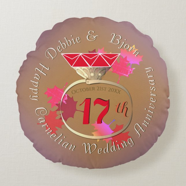 Custom17th Wedding Anniversary Carnelian Möbel Rundes Kissen (Vorderseite)