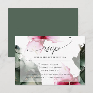 Custom4 Crimson und Sage Green Watercolor RSVP Karte