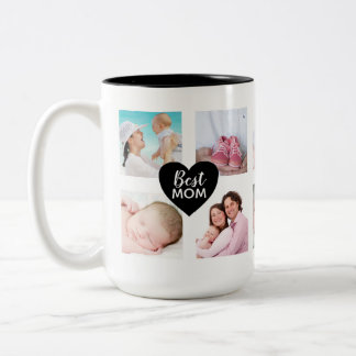 Custom 10 Foto Collage Bestes Mum Schwarzes Herz Zweifarbige Tasse