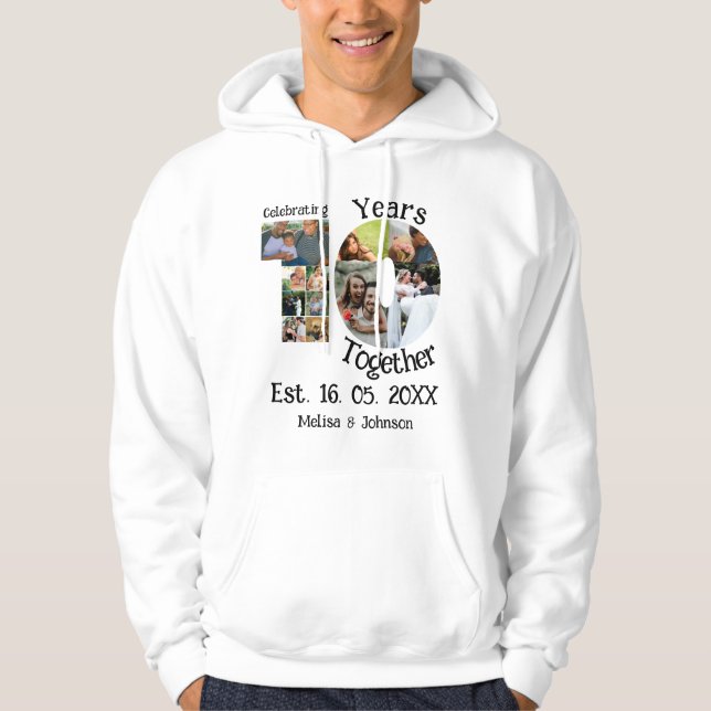 Custom 10. Hochzeitstag 11 Foto Collage Hoodie (Vorderseite)