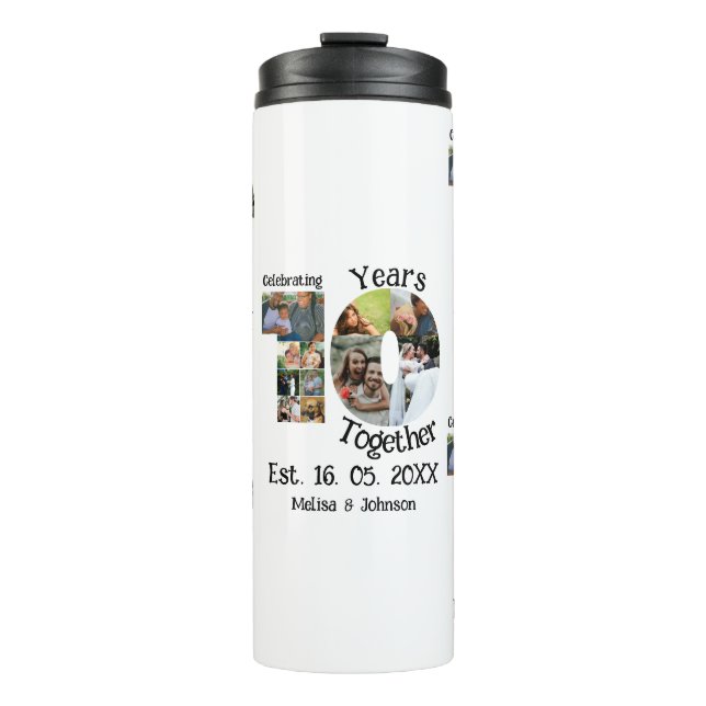 Custom 10. Hochzeitstag 11 Foto Collage Thermosbecher (Vorderseite)