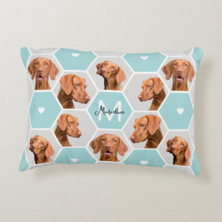 Custom 10 Pet Hund Foto Collage Monogramm Blau Gra Dekokissen