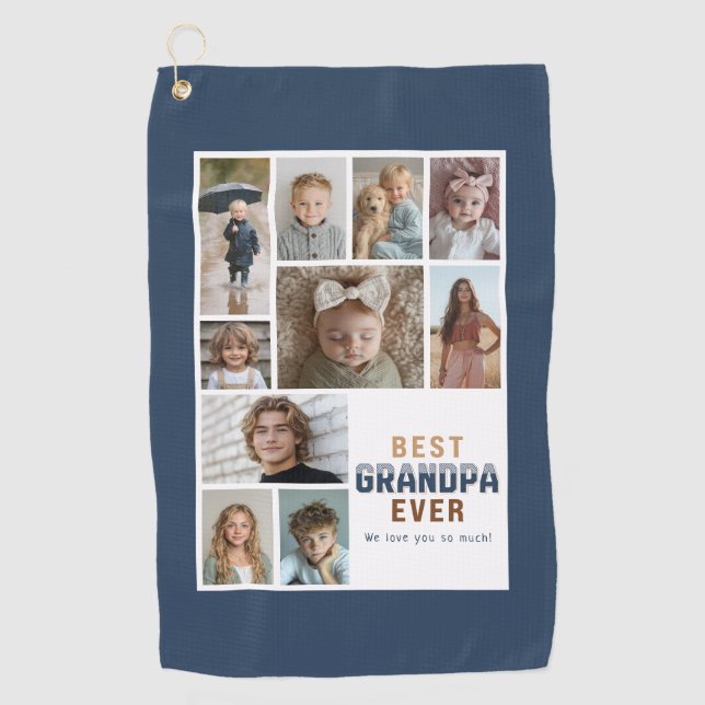 Custom 10 Photo Collage Best Grandpa Ever Golfhandtuch (Vorderseite)