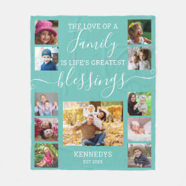 Custom 11 Foto Collage Family Liebe Zitat Aquamari Fleecedecke