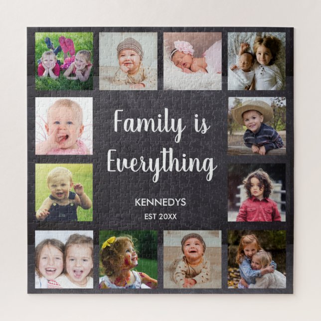 Custom 12 Foto Collage Family Chalkboard (Vertikal)