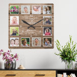 Custom 12 Foto Collage Family Quote reclasedWood Quadratische Wanduhr<br><div class="desc">Erstellen Sie Ihre eigene Foto Collage Wand Uhr mit 12 Ihrer Lieblingsfotos. Die Foto-Rahmenuhr hilft Ihnen, Ihre besonderen Momente zu schätzen und macht Eltern, Großeltern und Freunden ein wohlüberlegtes Geschenk. Die personalisierte Familienuhr macht sie zu einem perfekten Geschenk für jeden Anlaß. Personalisieren mit Familienname und feststehendem Datum. Das Zitat "Family...</div>