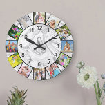 Custom 12 Foto Collage Grau weißer Marmor Runde Große Wanduhr<br><div class="desc">Erstellen Sie Ihre eigene, einzigartige Wanduhr. Die Fotovorlage ist für Sie bereit, 12 Ihrer Lieblings-Fotos hinzuzufügen. Fügen Sie Ihre Bilder von oben im Uhrzeigersinn hinzu und schalten Sie sie um, um das gewollt Aussehen zu erhalten. Dieses elegante, graue und weiße Marmordesign mit schwarzen Zahlen wird mit modernem und modernem Dekor...</div>