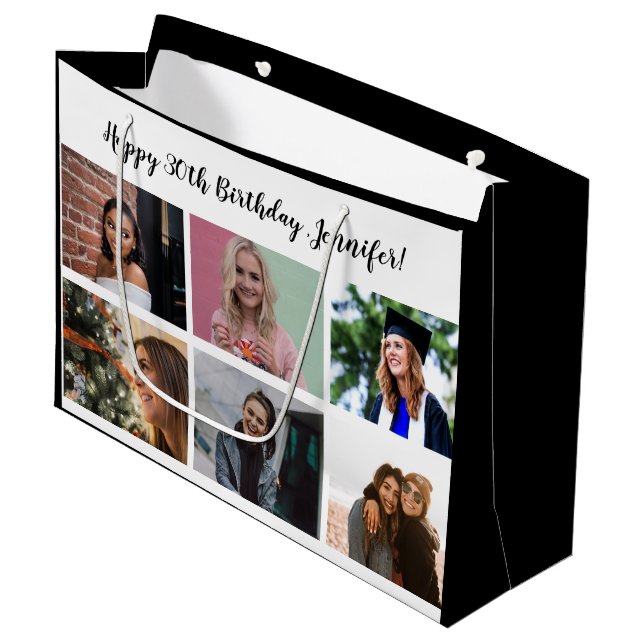 Custom 12 Foto Collage Individuelle Name Happy Geb Große Geschenktüte (Vorderseite Schrägansicht)