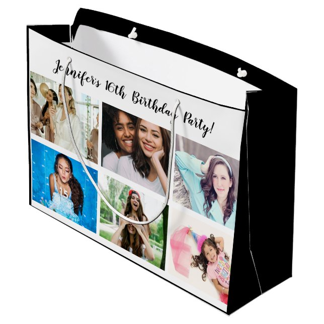 Custom 12 Foto Collage Individuelle Name Happy Geb Große Geschenktüte (Rückseite Schrägansicht)