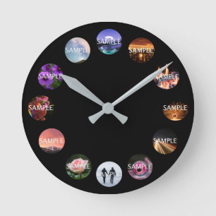Custom 12 Photo Clock  Runde Wanduhr