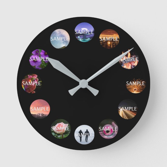 Custom 12 Photo Clock  Runde Wanduhr (Vorderseite)