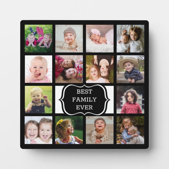 Custom 14 Foto Collage Beste Familie je schwarz Fotoplatte (Vorderseite)
