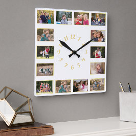 Custom 14 Foto Collage Wedding Anniversary Family Quadratische Wanduhr