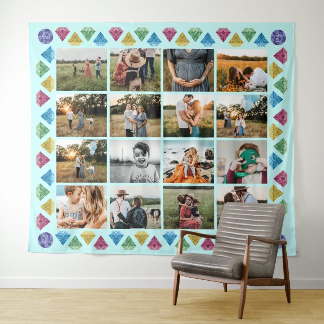 Custom 16-Foto Collage Diamond Jumbo Wall Hängend Wandteppich (Beispiel (Horizontal))