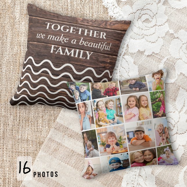 Custom 16 Foto Collage Family Quote Rustikales Hol Kissen (Von Creator hochgeladen)