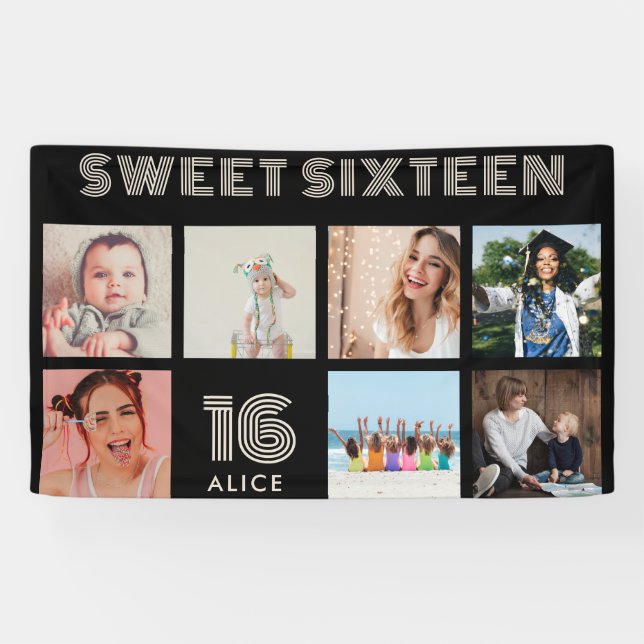 Custom 16. Geburtstagsparty Foto Collage Banner (Horizontal)
