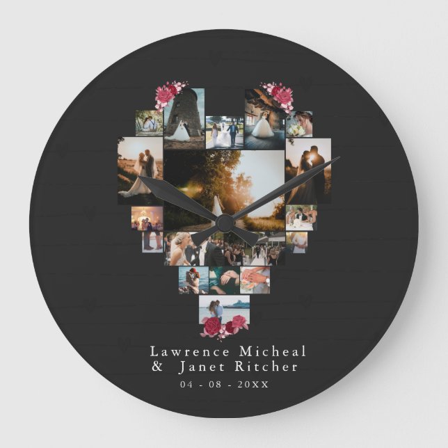 Custom 18 Herz geformt Foto Collage Paare Geschenk Große Wanduhr (Vorderseite)