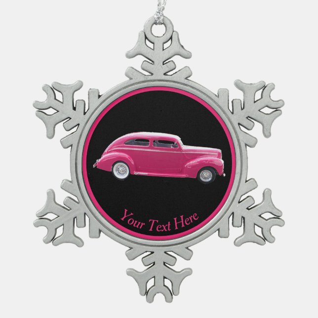 Custom 1940 Famous American Make Sedan Schneeflocken Zinn-Ornament (Vorderseite)